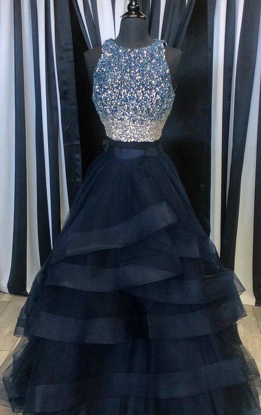 Popular Two Pieces Beaded Organza Prom Dress
