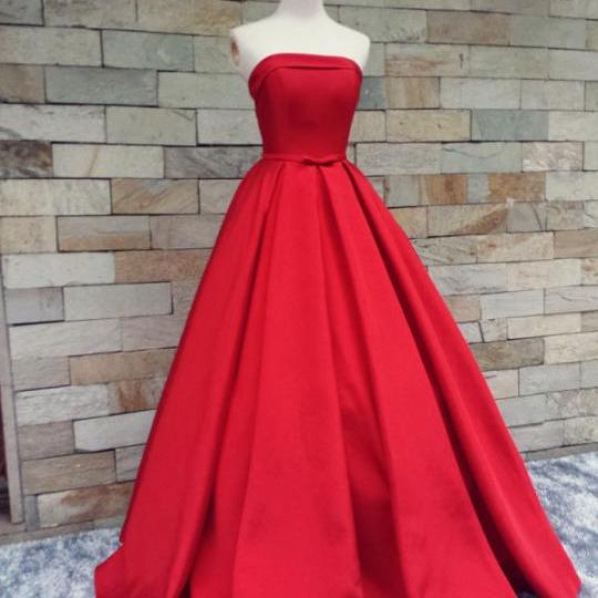 strapless red evening gown