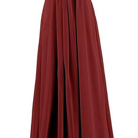 Minimal Burgundy Floor Length Chiffon A-line Bridesmaid Dress Featuring ...