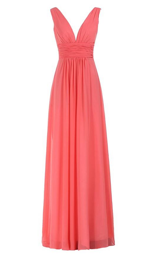 V-neck Chiffon Simple Long Prom Dresses A-line Wedding Party Dresses on ...