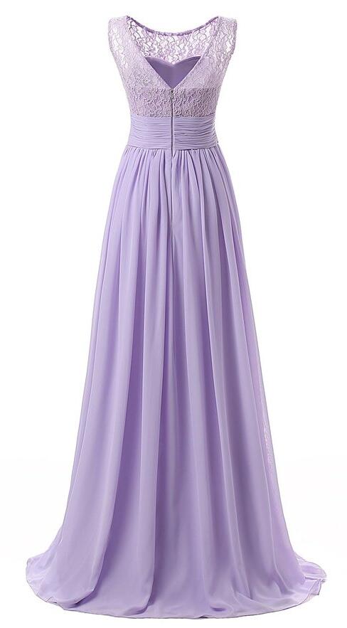 Popular Scoop Lace Chiffon Long Prom Dress, Bridesmaid Dress, Lace ...