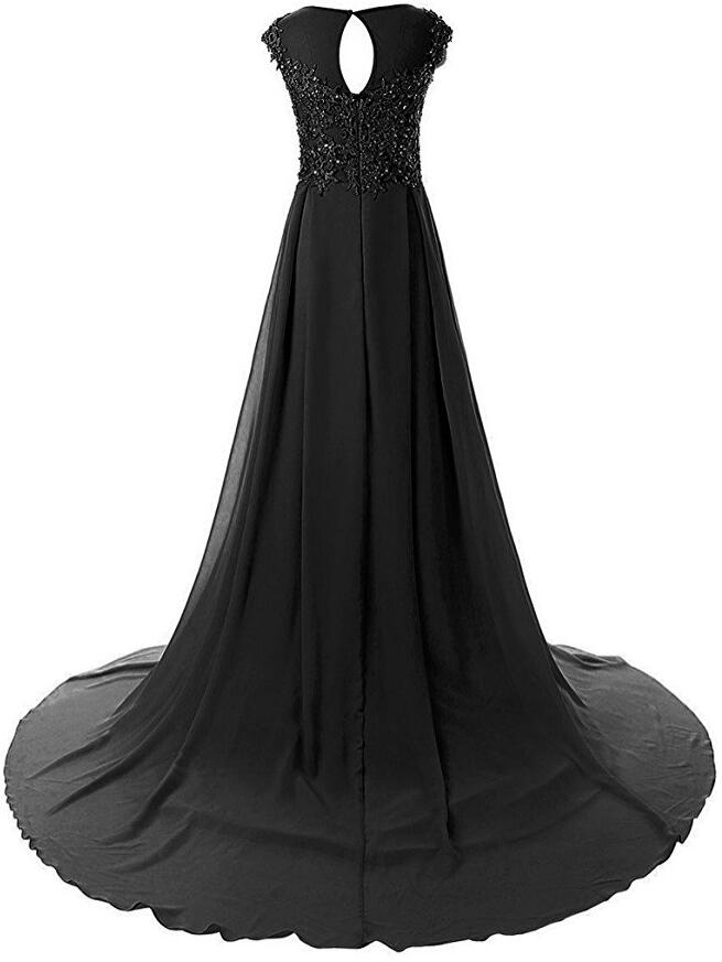 Cap Sleeves Long Chiffon Appliqued Evening Gown Prom Dresses on Luulla